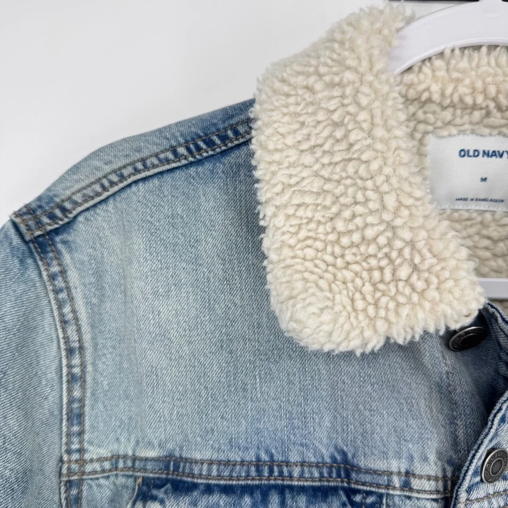 Old Navy Mens Sherpa Lined Denim Trucker Jacket Fall Winter Layering Rugged Sz M